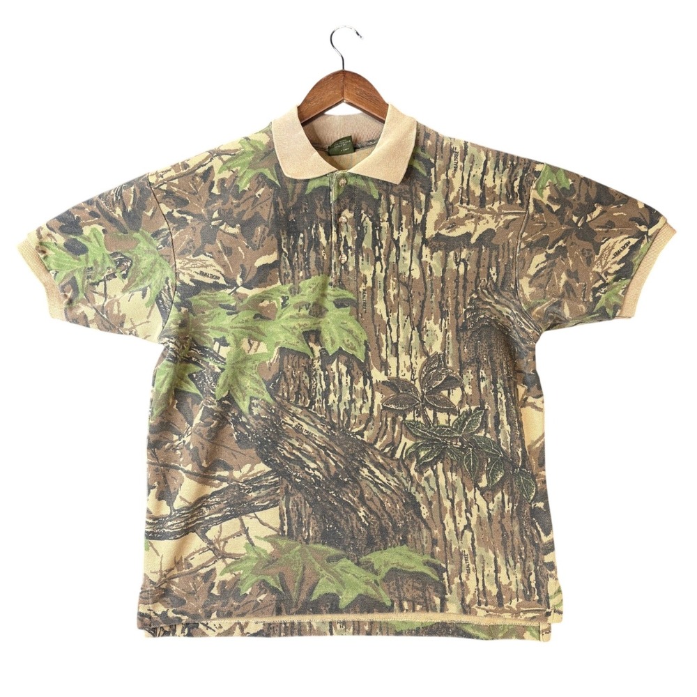 Vintage Spartan Realtree Camo Polo Shirt Mens Large Made in USA Hunting Gorpcore
